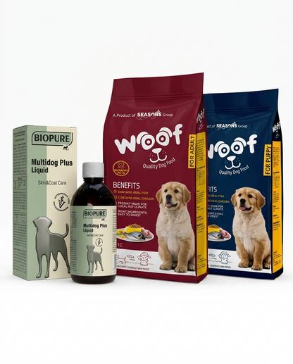 Woof Dog Food 3KG x Multidog Plus Liquid