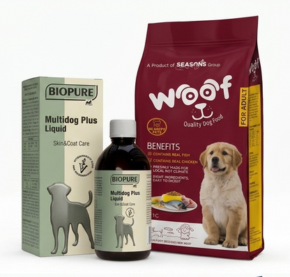 Woof Dog Food 3KG x Multidog Plus Liquid